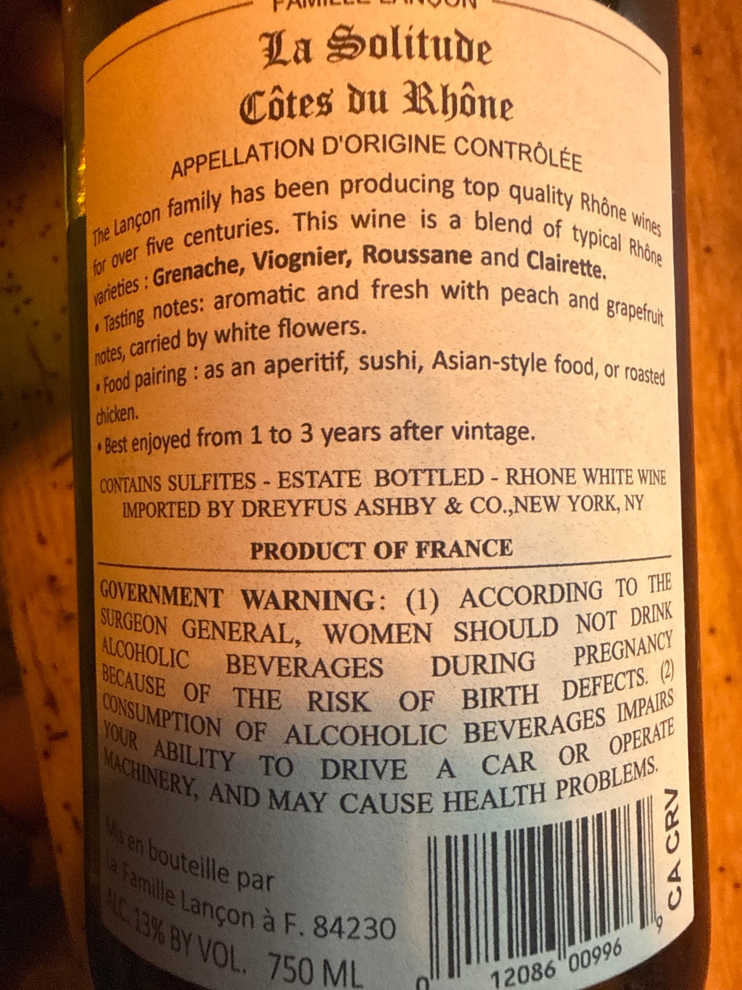 DOMAINE LA SOLITUDE - Cotes du Rhone BLANC