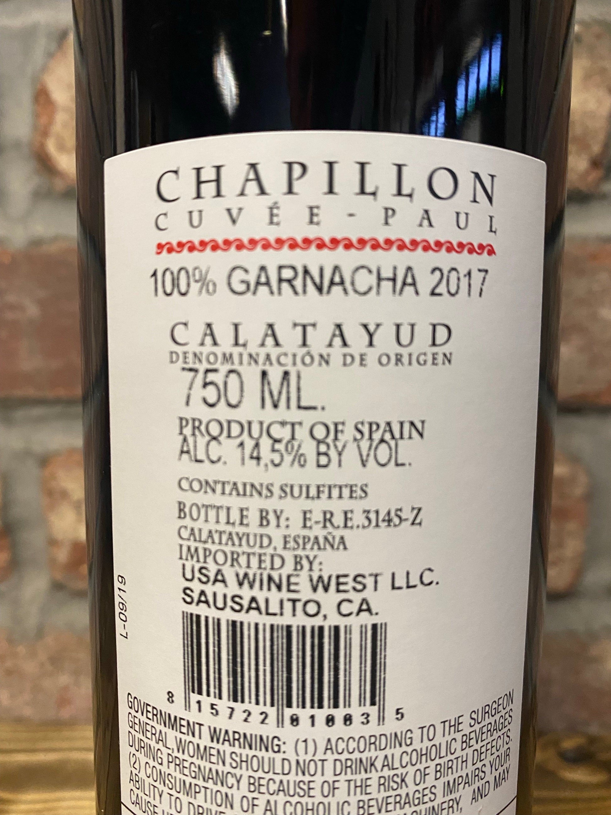 Chapillon Cuvée Paul Garnacha (2017) - Your Wine Stop   -   Denver, NC